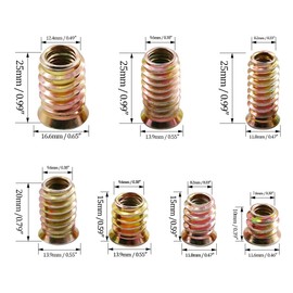 Glarks 95Pcs Zinc Alloy Hex Flanged Screw-in Nut Hex Socket Drive Threaded Insert Nuts Assortment Set for Wood Furniture