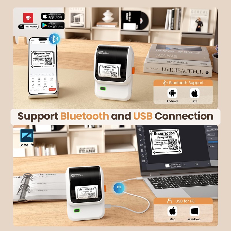 Ponek Label Maker Machine with 3 Tapes, M100 Bluetooth Label