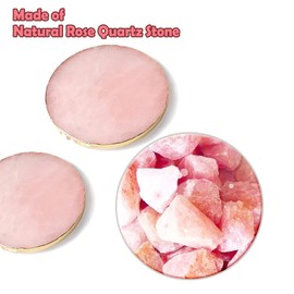 Rose Quartz Coaster Single with Stand (1Pcs),Pink Round Agate Coaster for Drinks,Natural Rose Crystal Stone with Golden Edge, Gemstone Geode Decor Gifts (1)