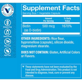 The Vitamin Shoppe Biotin 500MCG - Hair Growth, Skin Health & Nail Strength Support, High Potency B Vitamin