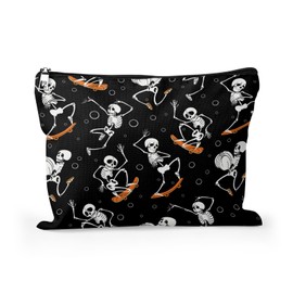 Cafl Skateboard Jumping Skeletons Makeup Bag Travel Large Skeleton Cosmetic Bag Organizer toiletry Essentials Jewelry Zipper Bag Gift For Women -10×8 inch, Skateboard Jumping Skeletons