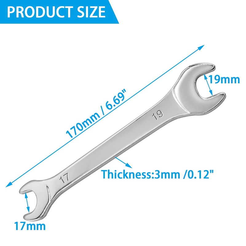 Litoexpe Thin Open End Wrench, Metric 17mm x 19mm, Slim