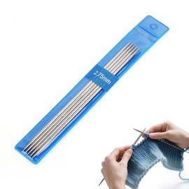 Coopay 5 pieces stainless steel needle set, 2.75 mm knitting needles set, 15 cm length knitting needles for socks, scarves, hats, pets, sweaters, socks knitting for beginners, sock needles 2.75 mm