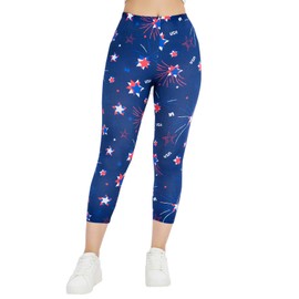 sissycos Women's Fourth of July Leggings American Falg Pants Cropped Capri Printed Tights(Small-Large, Fireworks and Freedom)