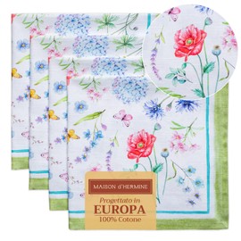 Maison d' Hermine Cloth Napkins 45cm x 45cm100% Cotton Decorative Washable Easter Table Napkin for Kitchen, Party, Wedding, Restaurant & Camping, Just Floral - Spring/Summer (Set of 4)