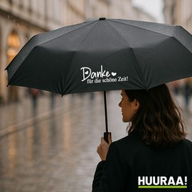 Huuraa Regenschirm Danke für die schöne Zeit Herzen Geschenk 98cm Schwarz Doppelautomatik Danke für die schöne Zeit Geschenkidee