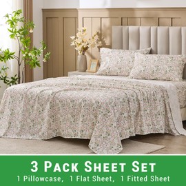 Gogreen 100% Cotton Sheet Set Twin Size, Pink Floral, 3PC Set, Breathable Bed Sheet for Hot Sleeper and Night Sweats, Deep Pocket Up to 16 Inches