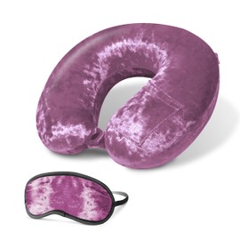 Cloudz Luxe Crushed Velvet Memory Foam Neck Pillow with Sleep Mask - Mauve