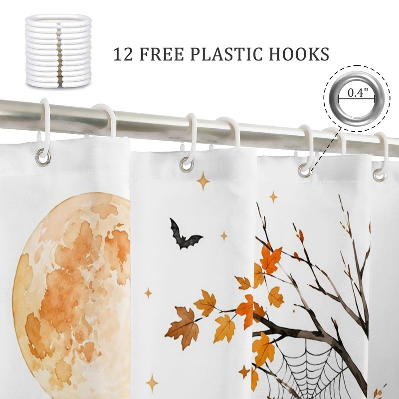 Halloween Dog Shower Curtain, Watercolor Puppies Witch Ghost Vampire Skeleton