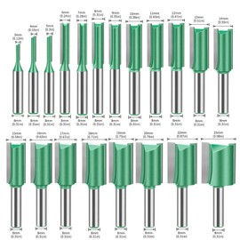 MACHSWON 20 PCS Straight Router Bit Set 8mm Shank,Double Flute Woodworking Milling Cutter Router Bit Sets 3mm to 25mm Cut Diameter Cutting Trimming Cutter Routing Bits