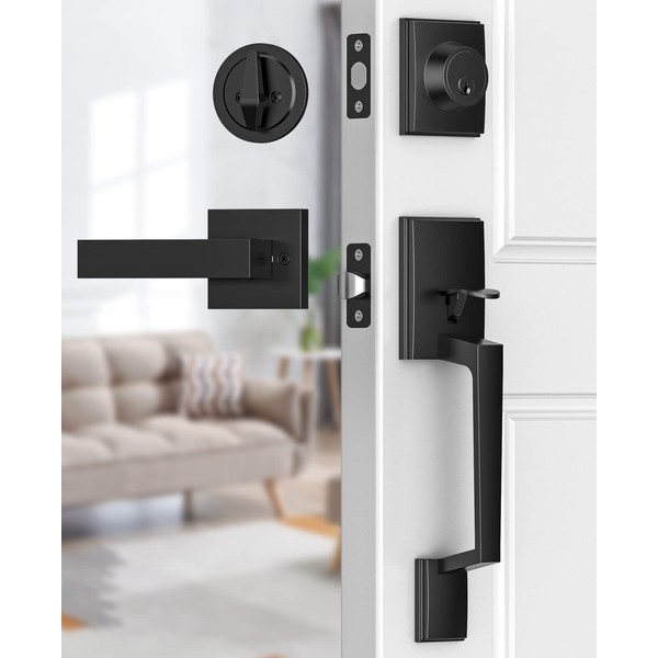 Brightify Black Front Door Handle with Door Lever, Matte Black