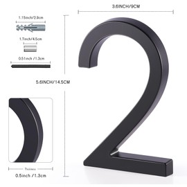 Floating House Number 2, YIPLED 6 Inch Modern House Numbers for Home, Mailbox, Street (Black)