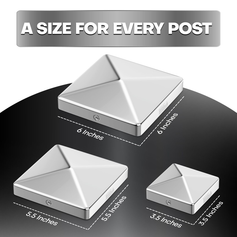 Stainless Steel Pyramid Post Cap for True 6x6 Wood Posts