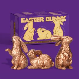 GoGnome Handcrafted Resin Golden Bunny Figurines - Set of 3 Easter Decorations - Easter Decor Rustic Bronze Finish - Home Décor Accents (Gold)