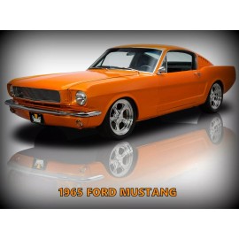 1965 Ford Mustang New Metal Sign: Hot Rod Orange Fastback