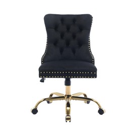 Black Velvet Armless Home Office Desk Chair with Wheels & Gold Base, Modern Comfortable Office Chair Rolling Task Chair, Upholstered Adjustable Computer Chair for Studio, Reception,Black