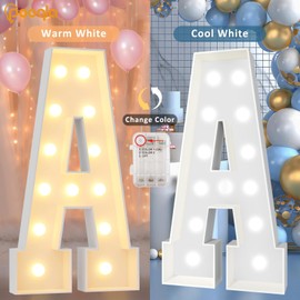 Pooqla 4 FT Marquee Light Up Letters, Cool White and Warm White Giant Letter Sign Marquee Letters 4 Feet Tall, Big Mosaic Letters for Balloons Birthday Party Anniversary Wedding Decorations, Letter A