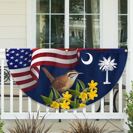 FLAGWIX American Flag South Carolina Yellow Jessamine Flower and Carolina Wren Bird Non-Pleated Fan Flag MLN2637FL, Suitable for Outdoor and Indoor