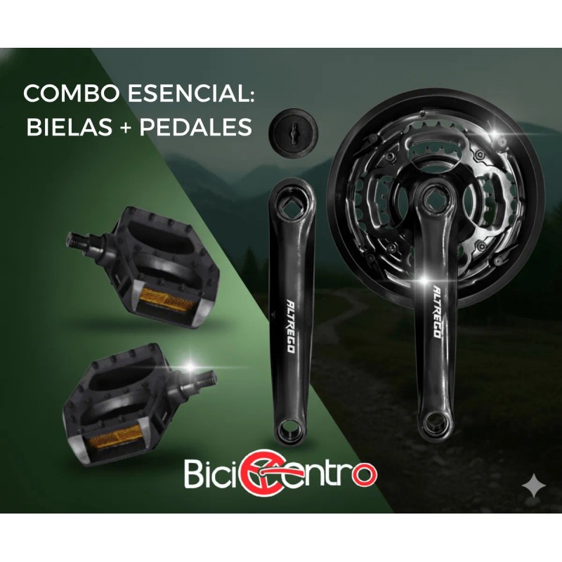 Kit Multiplicación Triple Bicicleta Acero 24/34/42 + Pedales Negro