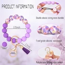 BAOSIWA Silicone Beaded Keychain Wristlet Key Ring Bracelet Cute Purple Car Key Chain Holder for Women Girls