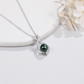 AENEAS Black Pearl Necklace Sterling Silver Infinity Necklace Single Pearl Necklace Pearl Pendant Jewellery Gifts for Women