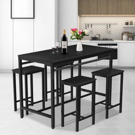 LinkRomat Dining Table Set for 4, 5 Pieces Bar Table Set Modern Kitchen Table and Chairs Height Pub Table with 4 Chairs, Dining Room Table and Chairs for Small Space, Breakfast Nook, Black