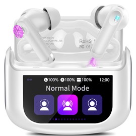 Wireless Earbuds, Bluetooth 5.4 Headphones with Multifunctional Touch Screen, 48H Bass Stereo Ear Buds with ANC/ENC Noise Cancelling/Transparency Mode, IPX7 Earphones with 5 EQ Modes, White