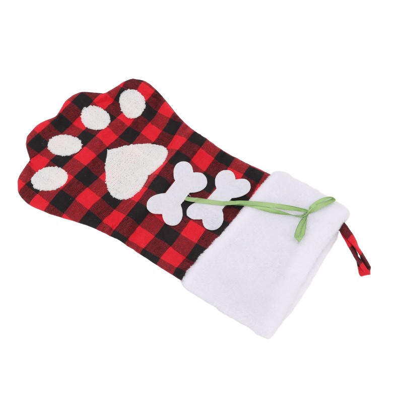 Christmas Stocking Dog Paw Shape Plaid Decorative Gift Bag Christmas