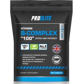 Vitamin B Complex - 365 High Strength Tablets (1 Year Supply) - All 8 B Vitamins B1 - B2 - B3 - B5 - B6 - B12, Biotin, Folic Acid - Reduction of Tiredness & Fatigue PROELITE