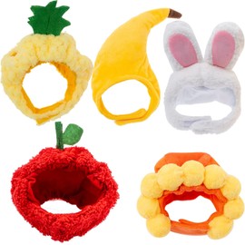 5 Pcs Cute Cat Hat Pet Easter Bunny Hat Outfit Soft Adjustable Kitten Costume Headband Adorable Pet Funny Cap Apple Banana Pineapple Fruit Shaped for Birthday Party Cosplay Prop Accessory