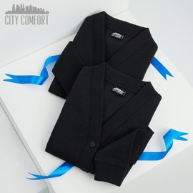 CityComfort Girls Cardigan, Long Sleeve Button Down School Cardigan for Kids (Black 2 Pack, 13-14 Years)