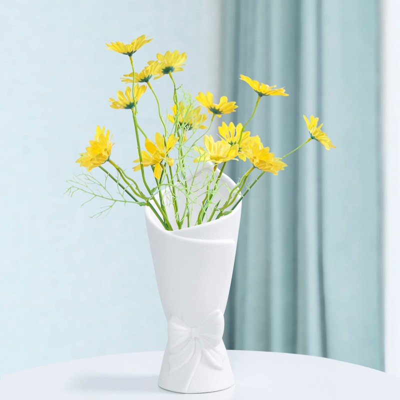 AASHDP White Bowknot Ceramic Vase, Modern Flower Vases for Home