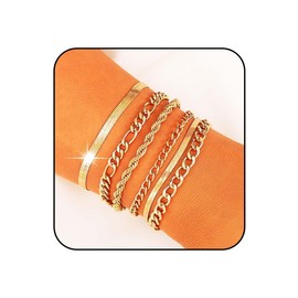 Jovono Boho Layered Bracelets Gold Snake Chain Bracelet Sets Cuban Link Stackable Hand Accessories for Women（5pcs）