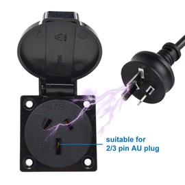 Waterproof IP44 Australian/New Zealand Socket for AUS Type I Plug, 15A, Dustproof Rainproof AU/NZ Industrial Socket with Cover for Car Inverter, Air Conditioner, Outdoor Power Equipment (1 Piece)