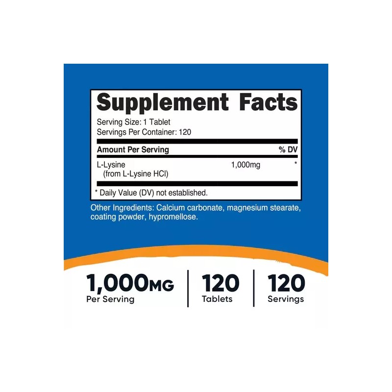 Nutricost L-Lysine 1000mg, 120 Tablets - GF, Non-GMO EXP 03/2027