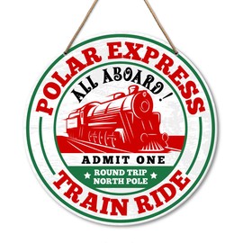 Christmas Decorations Sign for Front Door, Wooden Christmas Decor Sign for Home Porch, Merry Christmas Wall Hanging Decoration, Xmas Holidays Decor Indoor Farmhouse, Polar Express