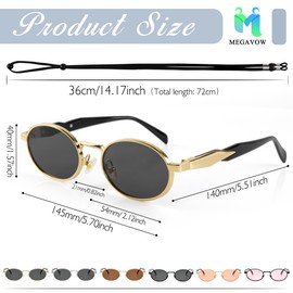 MEGAVOW Retro Oval Sunglasses for Women Men, Trendy Small Oval Sun Glasses Vintage Steampunk Sunglasses Mini Hippie Punk Goggles Eyewear UV400 Protection