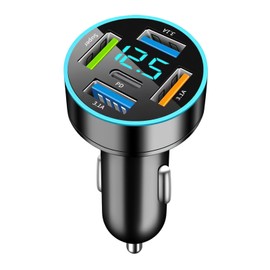 4 Ports Car Charger, USB, USB Socket for Car, with LED Voltmeter, Adapter Quick Charge, Compact and Lightweight, Advanced Security, Compatible with Phone, Android, Pad