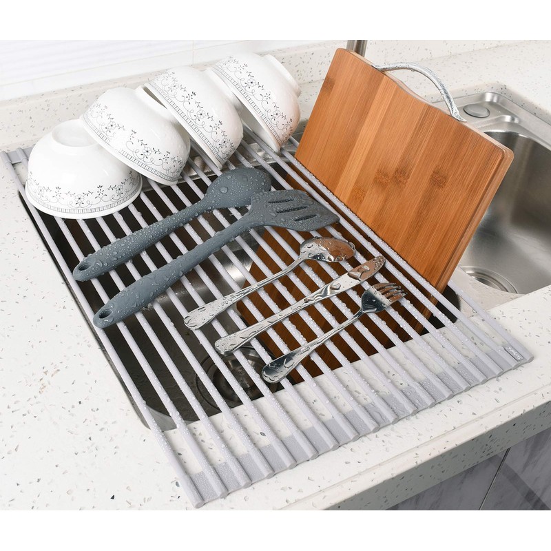 Surpahs Roll-Up Dish Drying Rack, Warm Gray, 20.5" x 13.1",