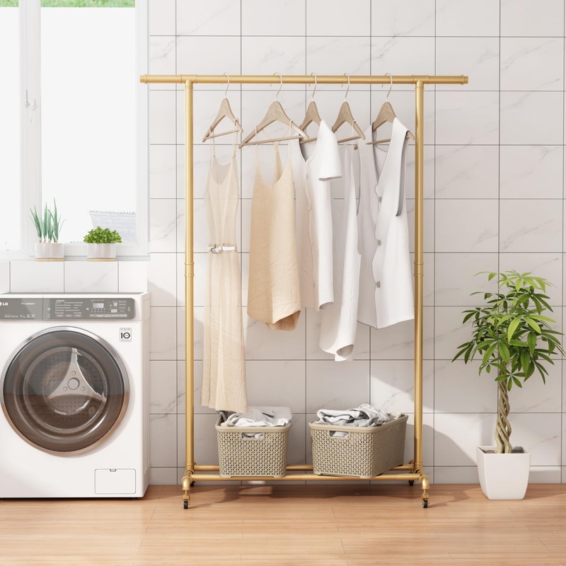 FONECHIN Industrial Pipe Clothing Rack, Heavy Duty Metal Clothes Rack