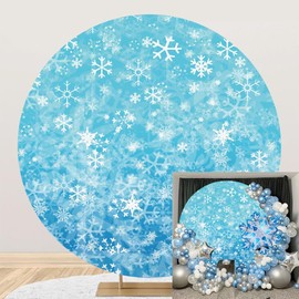 OERJU Winter Snowflake Round Backdrop Cover Snowflake Backdrops for Photography Christmas Baby Shower Birthday Party Decoration Circle Backdrop Cover Arch Photo Booth Background 7.5ft