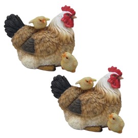 ICE ARMOR 2-PC Gift Set 7" W Chicken Family Figurine Statue Sculpture Ornament Decoration Home/Room Decor for Housewarming, Holidays, Christmas Special