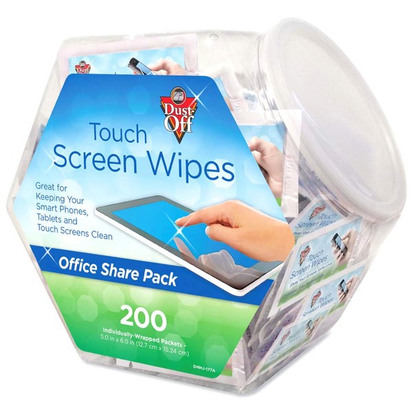 Touch Screen Wipes, 5 x 7 3/4, 200 Individual Foil Packets
