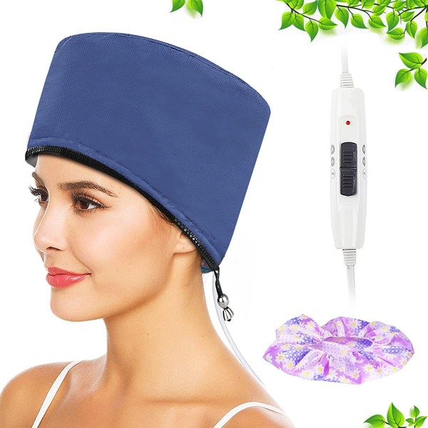 Biutee Electric Hair Care Cap Hair Spa Cap with Shower Cap, Hair Steamer Heating Cap with 2 Mode Temperature Controls, for Natural or Damaged Hair Nourishing (Navy Blue)