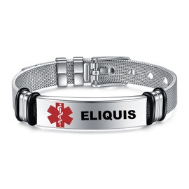 YOTHIWAD Medical Alert Bracelets for Men, Strong Durable Stainless Bracelet Medical Id Bracelets with Free Laser Engraving,Adjustable Wristband Dual-Side Engraving(ELIQUIS)