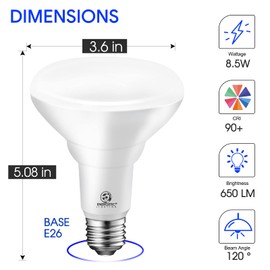 E ENERGETIC LIGHTING 12 Pack BR30 LED Light Bulbs, Dimmable, CRI90, 8.5W=65W, 5000K Daylight, 650 LM, E26 Base, Indoor Flood Light for Cans - UL Listed