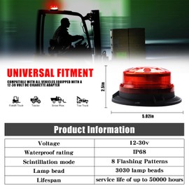 NHHEO 24LED Red Flashing Beacon Warning Strobe Light 7 Flash Modes Super Bright 12-30V Emergency Lights Waterproof with Magnetic Base Police Light for Car Truck Vehicle