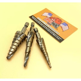 Drill Hog 3 Pc Step Drill Bit SPIRAL FLUTE Cobalt M42 UNIBIT Drill Hog Lifetime Warranty