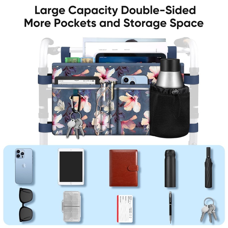 FINPAC Large Walker Tote Bag with Cup Holder, Folding Walker