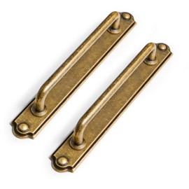 Yanxia Set of 2 -Sleek 5" Center to Center Antique Brass Cabinet Handles with Industrial Backplate - Retro and Minimalist Hardware for Stylish Home Enhancement